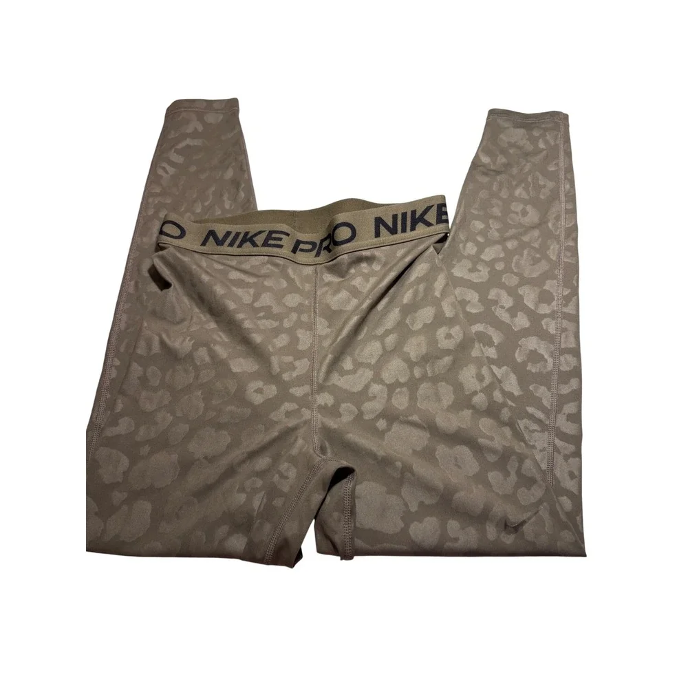 Nike Pro Kids Leopard Print Active Leggings Olive Green Brown Size L 12-14
